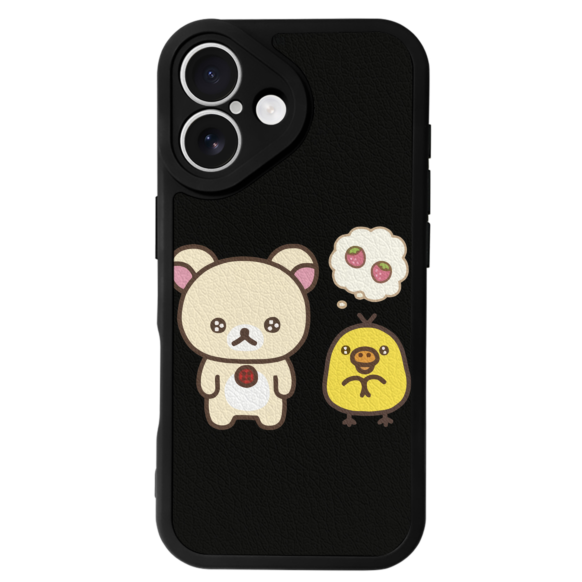（画像用） リラックマ リラックマ キイロイトリ Rilakkuma Korilakkuma Kiiroitori 【iPhone 16シリーズ対応】シリコンスマホケース（レザー調） 材質：シリコン